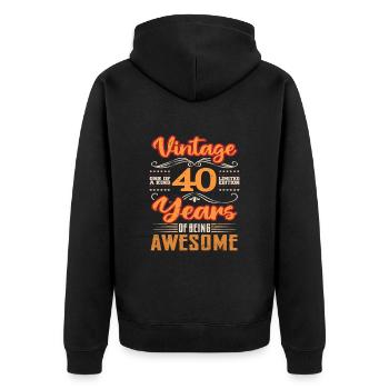 Vintage | 40 Geschenkideen zum Geburtstag - Unisex Premium Bio Zip Hoodie - Schwarz - Hinten - Nico (187cm)