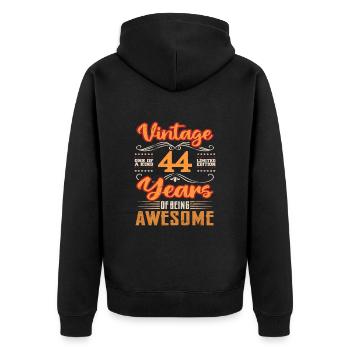 Vintage | 44 anniversaire idées cadeaux - Veste à capuche bio Premium Unisexe - noir - Dos - Nico (187cm)