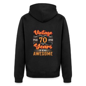 Vintage | 70 Geburtstagsgeschenkideen - Unisex Premium Bio Zip Hoodie - Schwarz - Hinten - Nico (187cm)