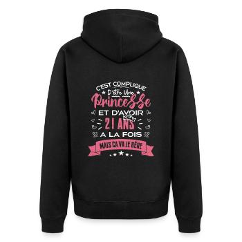 Une princesse a 21 ans, Cadeau d’anniversaire - Veste à capuche bio Premium Unisexe - noir - Dos - Nico (187cm)