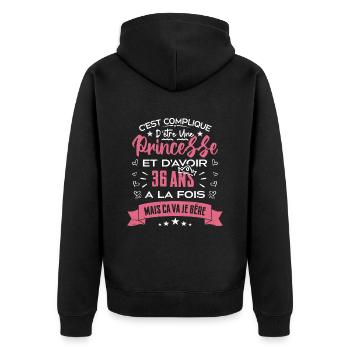 Une princesse a 36 ans, Cadeau d’anniversaire - Veste à capuche bio Premium Unisexe - noir - Dos - Nico (187cm)