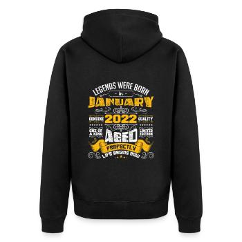 Legenden wurden im Januar 2022 geboren | Geschenk - Unisex Premium Bio Zip Hoodie - Schwarz - Hinten - Nico (187cm)