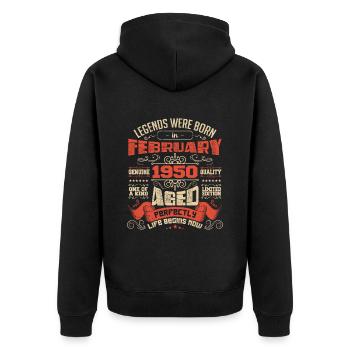 Legends wurden im Februar 1950 geboren | Geschenk - Unisex Premium Bio Zip Hoodie - Schwarz - Hinten - Nico (187cm)