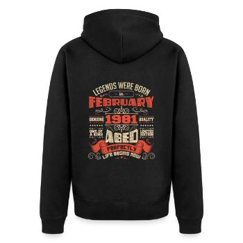 Legends were born in February 1981 | gift - Veste à capuche bio Premium Unisexe - noir - Dos - Nico (187cm)