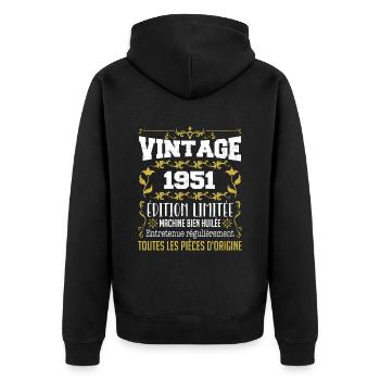 vintage 1951 | Toutes Les Pièces D'origine - Veste à capuche bio Premium Unisexe - noir - Dos - Nico (187cm)