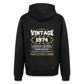 vintage 1974 | Toutes Les Pièces D'origine - Veste à capuche bio Premium Unisexe - noir - Dos - Nico (187cm)