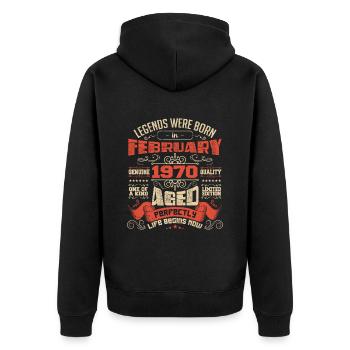 Legends were born in February 1970 | gift - Veste à capuche bio Premium Unisexe - noir - Dos - Nico (187cm)