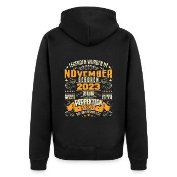 Im November 2023 geboren - Veste à capuche bio Premium Unisexe - noir - Dos - Nico (187cm)