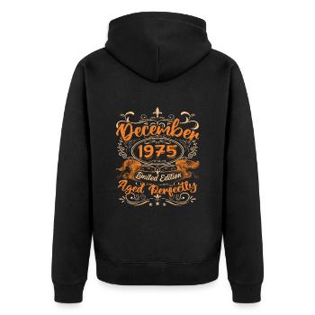 Dezember 1975 | Limitierte Auflage - Unisex Premium Bio Zip Hoodie - Schwarz - Hinten - Nico (187cm)