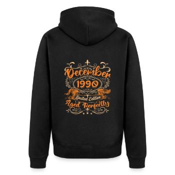 Dezember 1990 | Limitierte Auflage - Unisex Premium Bio Zip Hoodie - Schwarz - Hinten - Nico (187cm)