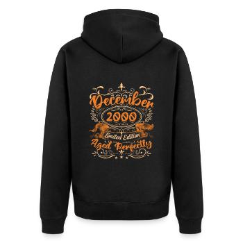 Dezember 2000 | Limitierte Auflage - Unisex Premium Bio Zip Hoodie - Schwarz - Hinten - Nico (187cm)