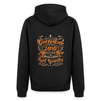 Dezember 2010 | Limitierte Auflage - Unisex Premium Bio Zip Hoodie - Schwarz - Hinten - Nico (187cm)