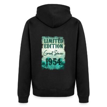 One of a kind since 1954 - Unisex Premium Organic Zip Hoodie - black - Back - Nico (187cm)