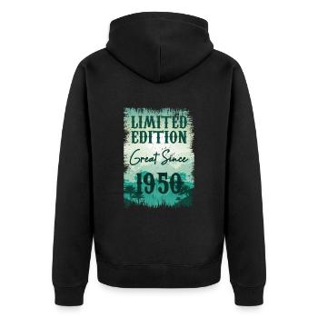 One of a kind since 1950 - Unisex Premium Organic Zip Hoodie - black - Back - Nico (187cm)
