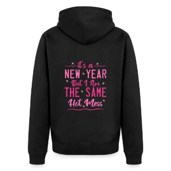 Es ist ein neues Jahr, aber ich bin das gleiche heiße Durcheinander - Unisex Premium Bio Zip Hoodie - Schwarz - Hinten - Nico (187cm)