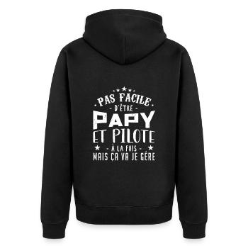 Papy Pilote | Fête des pères - Veste à capuche bio Premium Unisexe - noir - Dos - Nico (187cm)