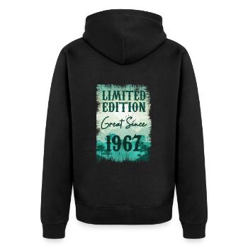 Einzigartig seit 1967 - Unisex Premium Bio Zip Hoodie - Schwarz - Hinten - Nico (187cm)