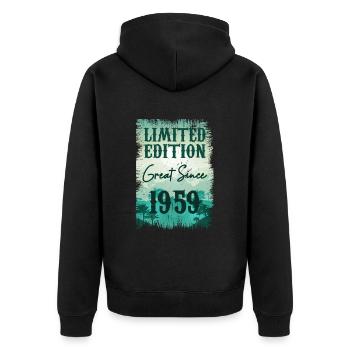 Einzigartig in seiner Art seit 1959 - Unisex Premium Bio Zip Hoodie - Schwarz - Hinten - Nico (187cm)