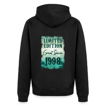 Einzigartig seiner Art seit 1998 - Unisex Premium Bio Zip Hoodie - Schwarz - Hinten - Nico (187cm)