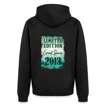 One of a kind since 2013 - Unisex Premium Organic Zip Hoodie - black - Back - Nico (187cm)