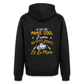 Mamie cool moto, fête des grands-mères, motarde - Veste à capuche bio Premium Unisexe - noir - Dos - Nico (187cm)