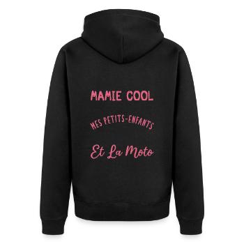 Mamie motarde carrément plus cool - Veste à capuche bio Premium Unisexe - noir - Dos - Nico (187cm)