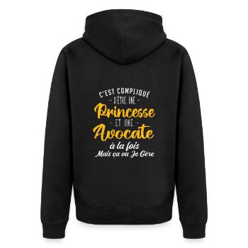 cadeau femme princesse avocate - Veste à capuche bio Premium Unisexe - noir - Dos - Nico (187cm)