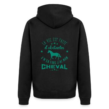 La Vie Est Faite D'obstacles | Équitation Cheval - Veste à capuche bio Premium Unisexe - noir - Dos - Nico (187cm)