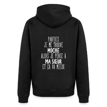 parfois je me trouve moche - Veste à capuche bio Premium Unisexe - noir - Dos - Nico (187cm)