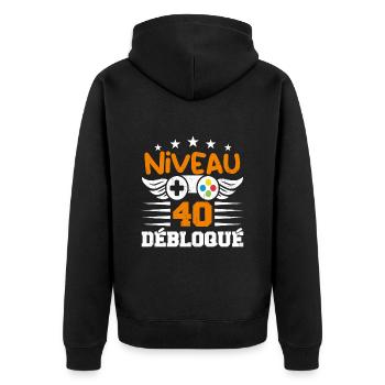 Niveau 40 débloqué - idée cadeau anniversaire - Veste à capuche bio Premium Unisexe - noir - Dos - Nico (187cm)
