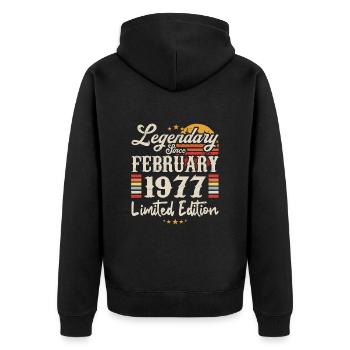 Legendär seit Februar 1977 | Limitierte Auflage - Unisex Premium Bio Zip Hoodie - Schwarz - Hinten - Nico (187cm)