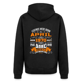 Legends wurden im April 1970 geboren | Weinlese - Unisex Premium Bio Zip Hoodie - Schwarz - Hinten - Nico (187cm)