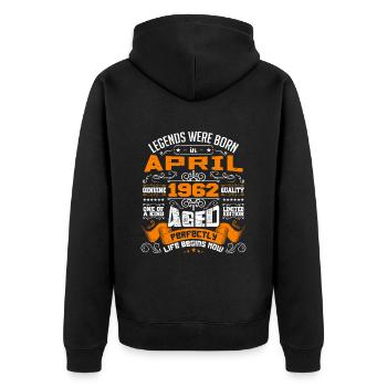 Legenden wurden im April 1962 geboren | Weinlese - Unisex Premium Bio Zip Hoodie - Schwarz - Hinten - Nico (187cm)