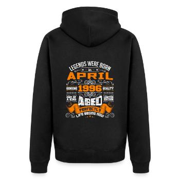 Legends wurden im April 1996 geboren | Weinlese - Unisex Premium Bio Zip Hoodie - Schwarz - Hinten - Nico (187cm)