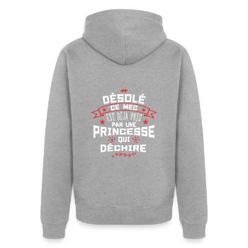 Mari Saint-Valentin Homme Fiancé Humour - Veste à capuche bio Premium Unisexe - gris chiné - Dos - Nico (187cm)