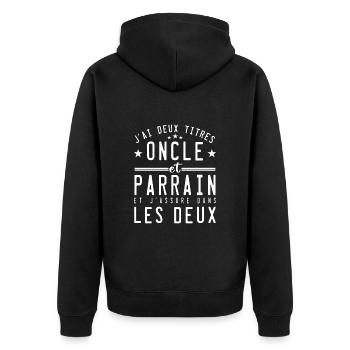 J'ai deux titres oncle et parrain cadeau - Veste à capuche bio Premium Unisexe - noir - Dos - Nico (187cm)