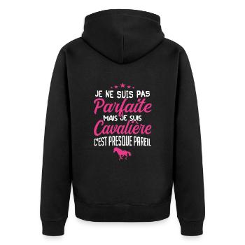 Pas Parfaite mais Cavalière | Humour Femme - Veste à capuche bio Premium Unisexe - noir - Dos - Nico (187cm)