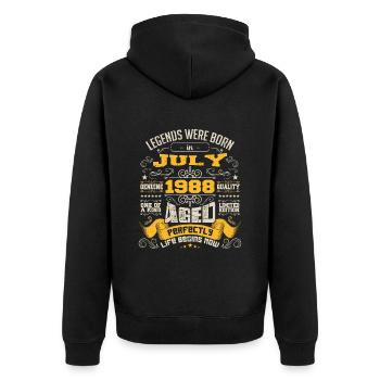 Legends were born in July 1988 | Aged Perfectly - Unisex Premium Organic Zip Hoodie - black - Back - Nico (187cm)
