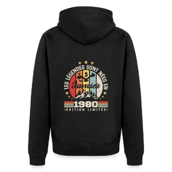 les légendes sont nées en 1980 janvier | cadeau - Veste à capuche bio Premium Unisexe - noir - Dos - Nico (187cm)