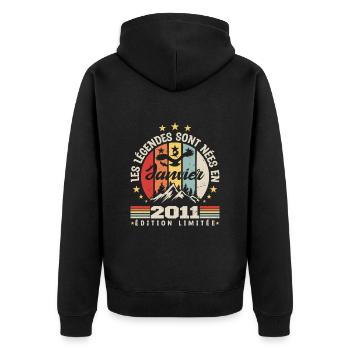les légendes sont nées en 2011 janvier | cadeau - Veste à capuche bio Premium Unisexe - noir - Dos - Nico (187cm)