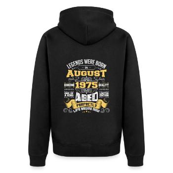 Legends wurden im August 1975 geboren | Perfekt gealtert - Unisex Premium Bio Zip Hoodie - Schwarz - Hinten - Nico (187cm)
