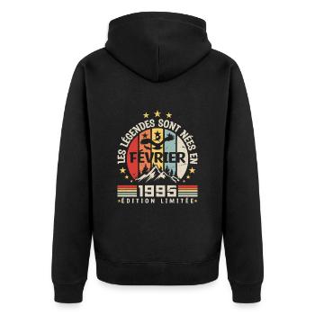 les légendes sont née en Février 1995 - Veste à capuche bio Premium Unisexe - noir - Dos - Nico (187cm)