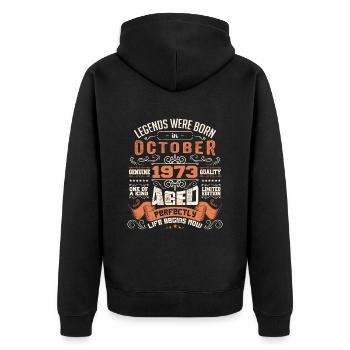 legends were born in October 1973, Limited Edition - Veste à capuche bio Premium Unisexe - noir - Dos - Nico (187cm)