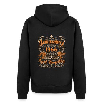 January 1966 | Aged Perfectly | Limited Edition - Unisex Premium Organic Zip Hoodie - black - Back - Nico (187cm)