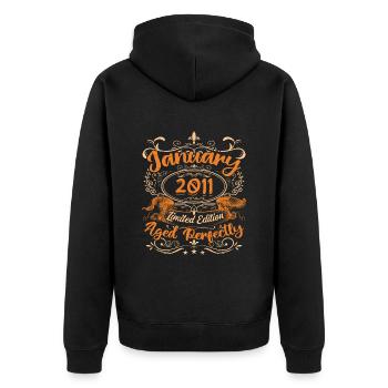 Januar 2011 | Perfekt gealtert | Limitierte Auflage - Unisex Premium Bio Zip Hoodie - Schwarz - Hinten - Nico (187cm)