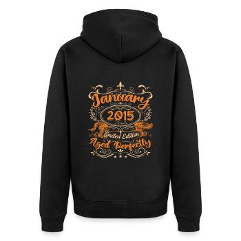 Januar 2015 | Perfekt gealtert | Limitierte Auflage - Unisex Premium Bio Zip Hoodie - Schwarz - Hinten - Nico (187cm)