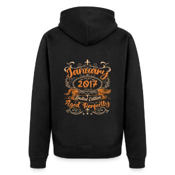 Januar 2017 | Perfekt gealtert | Limitierte Auflage - Unisex Premium Bio Zip Hoodie - Schwarz - Hinten - Nico (187cm)