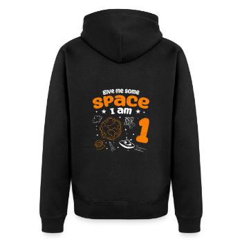 Gib mir etwas Platz, ich bin 1 Astronaut - Unisex Premium Bio Zip Hoodie - Schwarz - Hinten - Nico (187cm)