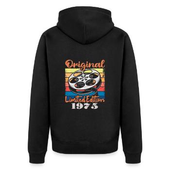 Original limitierte Auflage von 1975 - Unisex Premium Bio Zip Hoodie - Schwarz - Hinten - Nico (187cm)