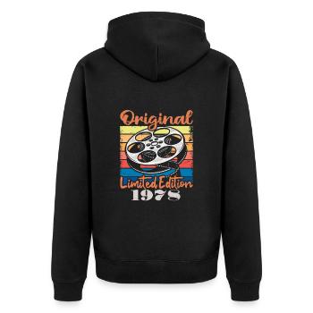 Original limitierte Auflage von 1978 - Unisex Premium Bio Zip Hoodie - Schwarz - Hinten - Nico (187cm)
